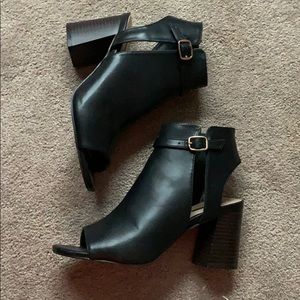 Faux leather open toe booties